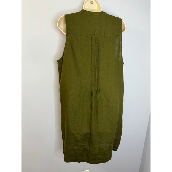 Quince European Linen Sleeveless Swing Mini Dress Martini Olive Sz L - Picture 4 of 11